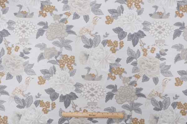 Jaclyn Smith Mariela Printed Cotton Drapery Fabric in Ash for Trend
