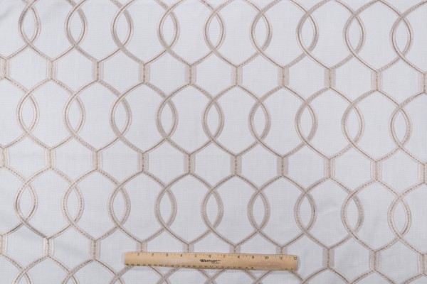 Hourglass Embroidered Drapery Fabric in Snow