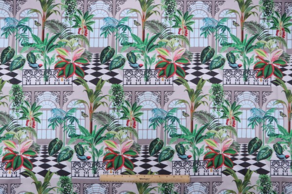 Stof France Victorienne Printed Cotton Drapery Fabric in Vert 