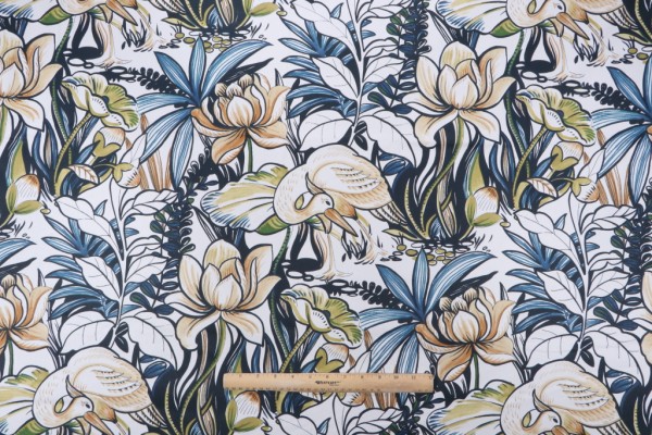 Stof France Echassier Printed Drapery Fabric in Marine 