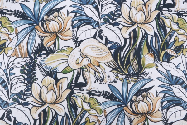 Stof France Echassier Printed Drapery Fabric in Marine 