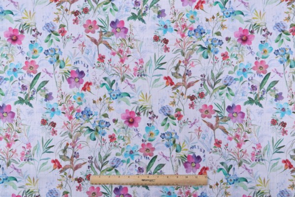 Sample of Stof France Prairie Printed Cotton Drapery Fabric in Multicolore 