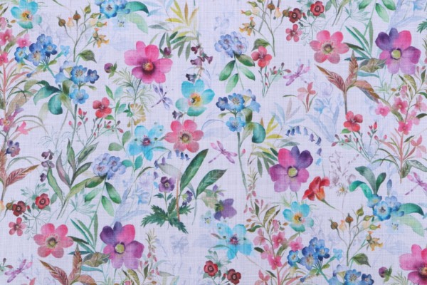 Sample of Stof France Prairie Printed Cotton Drapery Fabric in Multicolore 
