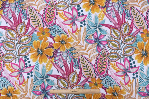 Sample of Stof France Seychelles Printed Cotton Twill Drapery Fabric in Fuchsia 