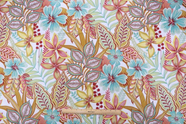 Stof France Seychelles Printed Cotton Twill Drapery Fabric in Celadon 