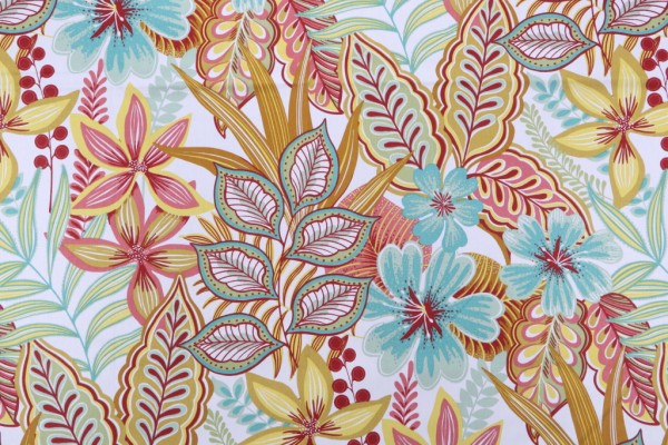 Stof France Seychelles Printed Cotton Twill Drapery Fabric in Celadon 