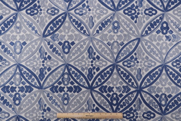 Tommy Bahama Local Crafts Embroidered Drapery Fabric in Night Swim 