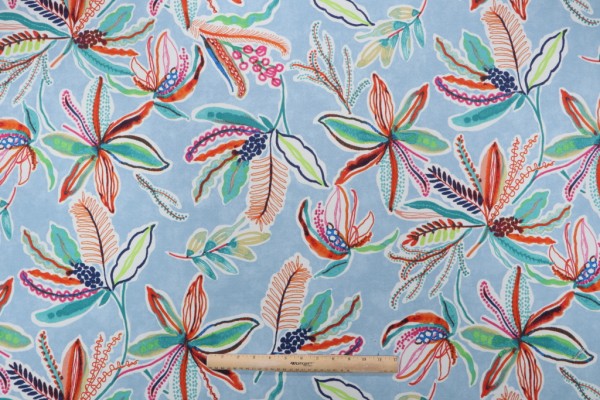 Waverly Sunny Daze Printed Polyester Outdoor Fabric in Sky 