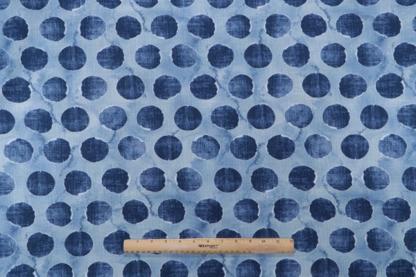 Ellen Degeneres Selva Spots Printed Cotton Drapery Fabric in Denim 