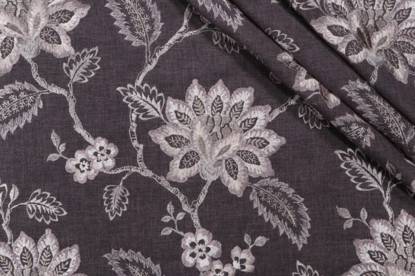 Waverly Perennial Embroidered Drapery Fabric in Porcini 