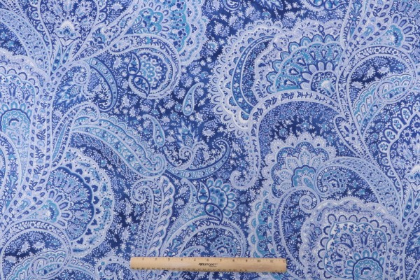 Sample of PK Lifestyles Sultan's Paisley Printed Cotton Twill Drapery Fabric in Lapis 