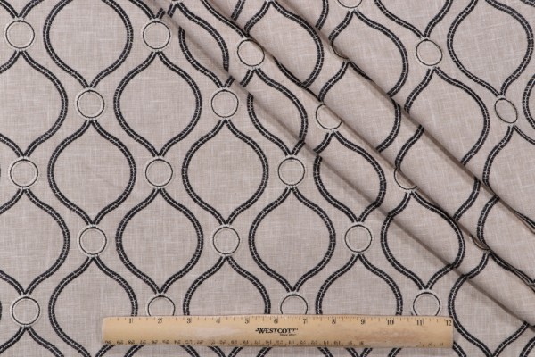 Sample of PK Lifestyles Curveball Embroidered Drapery Fabric in Newsprint 