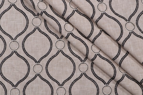 Sample of PK Lifestyles Curveball Embroidered Drapery Fabric in Newsprint 