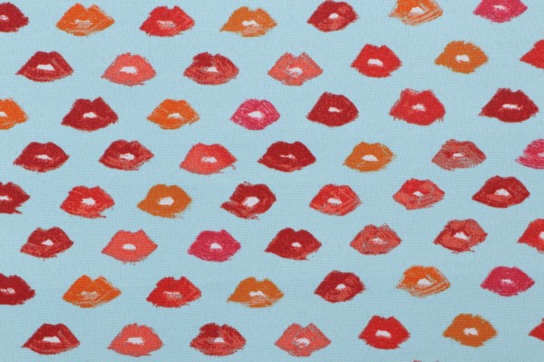 Sample of Novogratz Dr Lips Printed Polyester Outdoor Fabric in Pool 