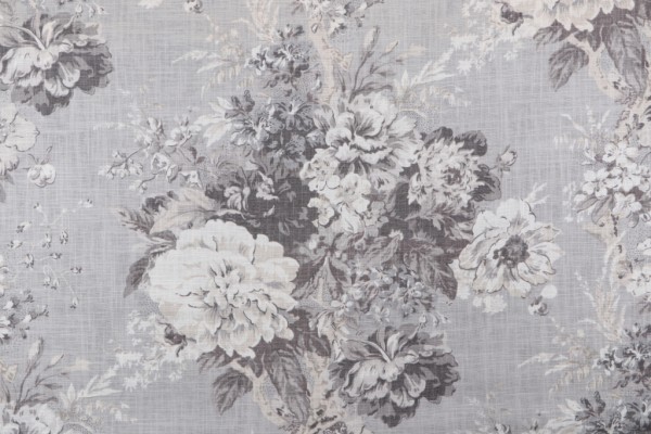 Waverly Ballad Bouquet Printed Linen Blend Drapery Fabric in Platinum
