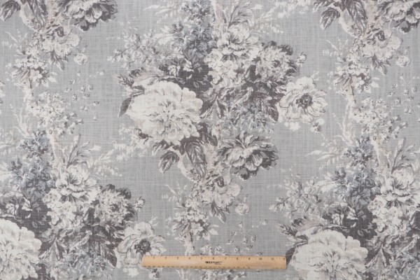 Waverly Ballad Bouquet Printed Linen Blend Drapery Fabric in Platinum