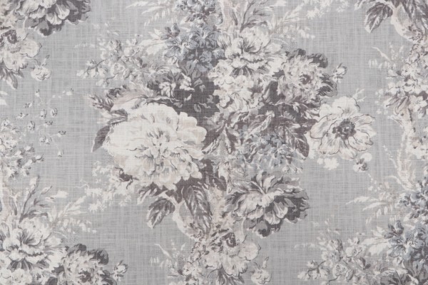 Waverly Ballad Bouquet Printed Linen Blend Drapery Fabric in Platinum