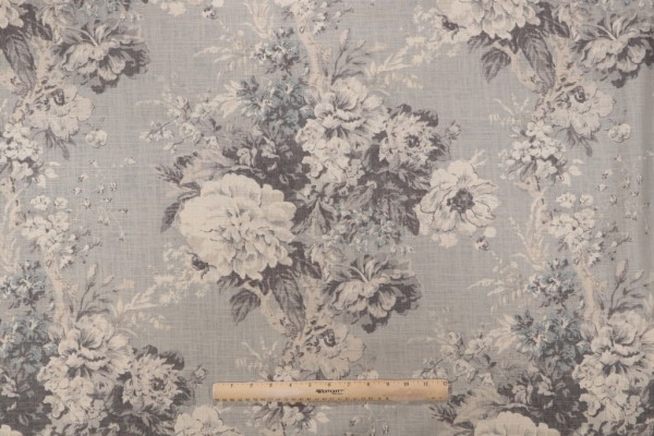 Waverly Ballad Bouquet Printed Linen Blend Drapery Fabric in Platinum