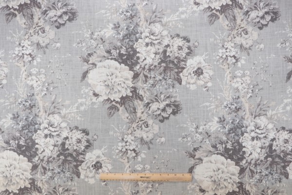 Waverly Ballad Bouquet Printed Linen Blend Drapery Fabric in Platinum