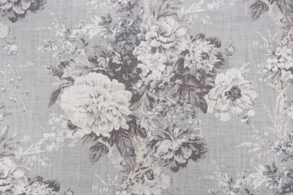 Waverly Ballad Bouquet Printed Linen Blend Drapery Fabric in Platinum