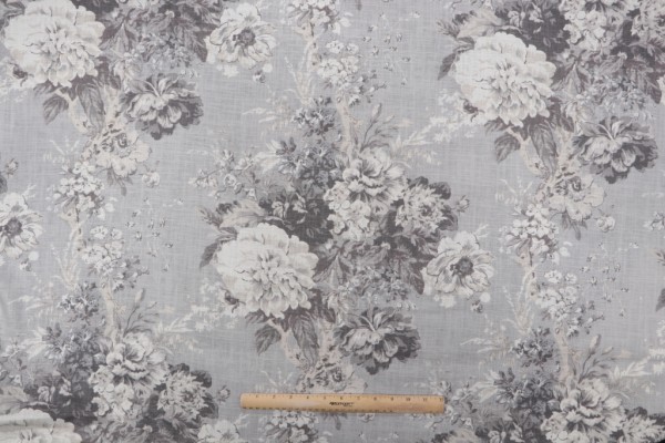 Waverly Ballad Bouquet Printed Linen Blend Drapery Fabric in Platinum