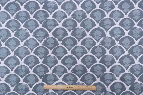 Sample of Premier Prints Petal-Slub Canvas Printed Cotton Drapery Fabric in Shy Blue 