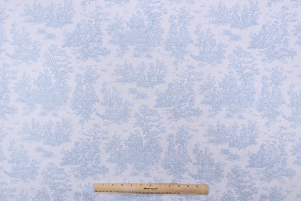 Sample of Premier Prints Jamestown Toile Printed Cotton Drapery Fabric in Weathered Blue 