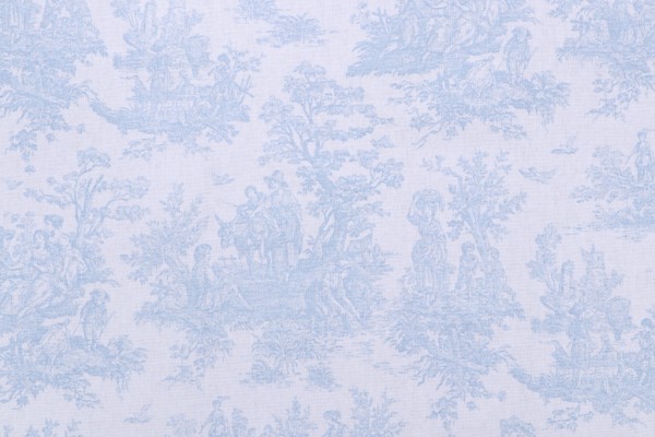 Sample of Premier Prints Jamestown Toile Printed Cotton Drapery Fabric in Weathered Blue 