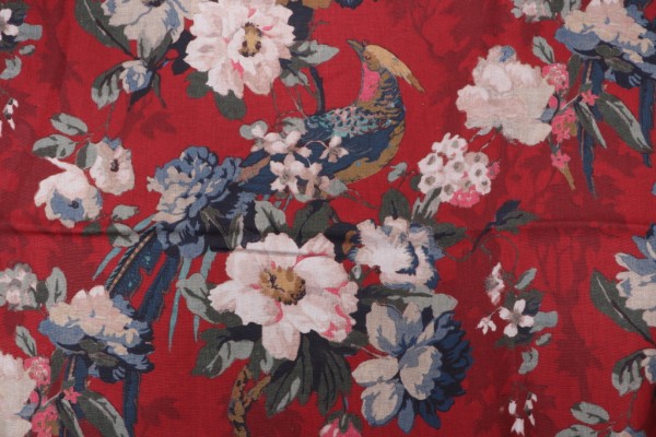 Kaufmann Longwood Printed Linen Drapery Fabric in Crimson 