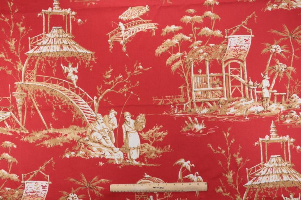 Thibaut Meridian F95302 Printed Cotton Drapery Fabric in Red