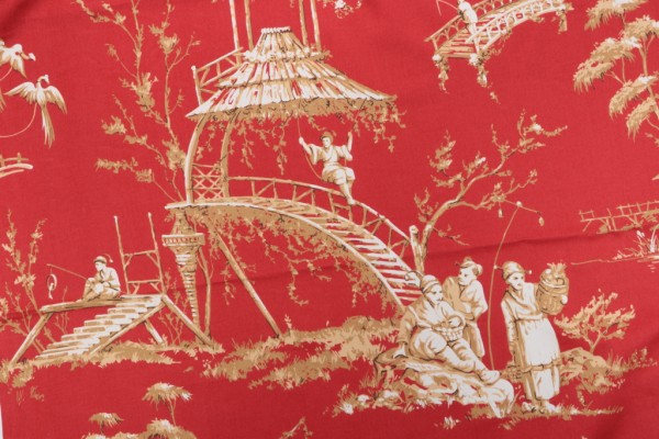 Thibaut Meridian F95302 Printed Cotton Drapery Fabric in Red