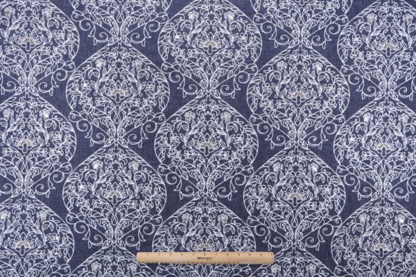 Sample of Valiant Fabrics Bethany Embroidered Drapery Fabric in Denim 