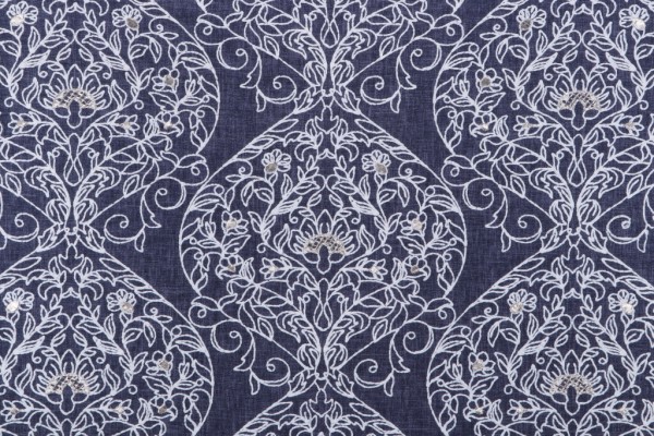 Sample of Valiant Fabrics Bethany Embroidered Drapery Fabric in Denim 