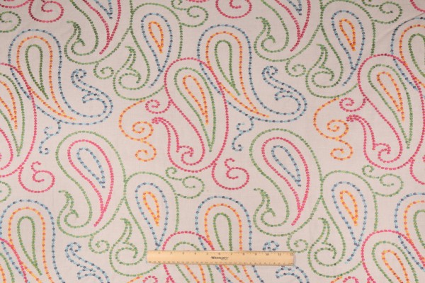 Onyx Age Vesta Embroidered Linen Decorator Fabric in Multi