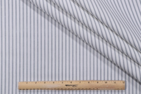 Magnolia Home Berlin Ticking Stripe Printed Cotton Drapery Fabric in Lake 