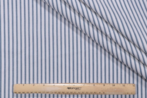 Magnolia Home Berlin Ticking Stripe Printed Cotton Drapery Fabric in Ocean 