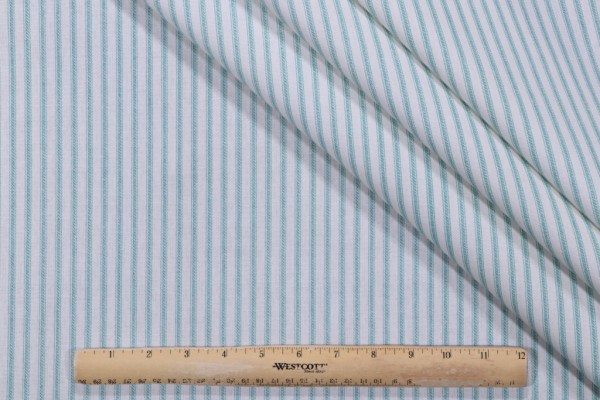 Magnolia Home Berlin Ticking Stripe Printed Cotton Drapery Fabric in Aqua 