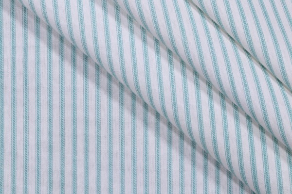 Magnolia Home Berlin Ticking Stripe Printed Cotton Drapery Fabric in Aqua 