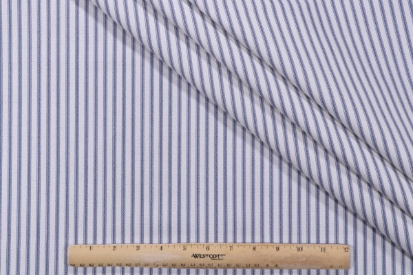 Magnolia Home Berlin Ticking Stripe Printed Cotton Drapery Fabric in DK Blue 