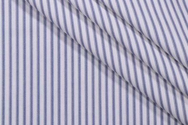 Magnolia Home Berlin Ticking Stripe Printed Cotton Drapery Fabric in DK Blue 