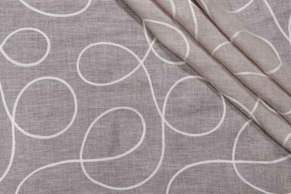 Hamilton Chino Sheer Embroidered Drapery Fabric in Linen 
