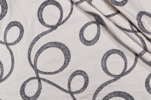 Roth & Tompkins O'Keefe Embroidered Cotton Drapery Fabric in Slate