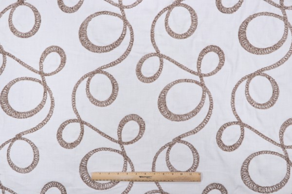 Roth & Tompkins O'Keefe Embroidered Cotton Drapery Fabric in Oatmeal