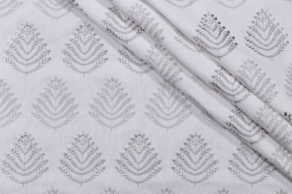PK Lifestyles Royal Fern Embroidered Drapery Fabric in Silver