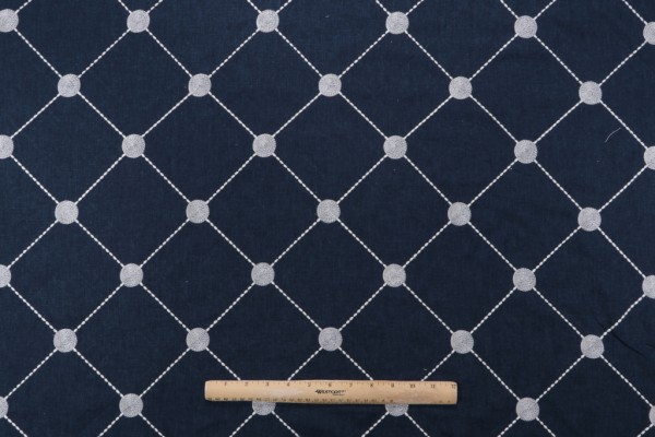 Kelly Ripa Home Fanfare Embroidered Drapery Fabric in Indigo