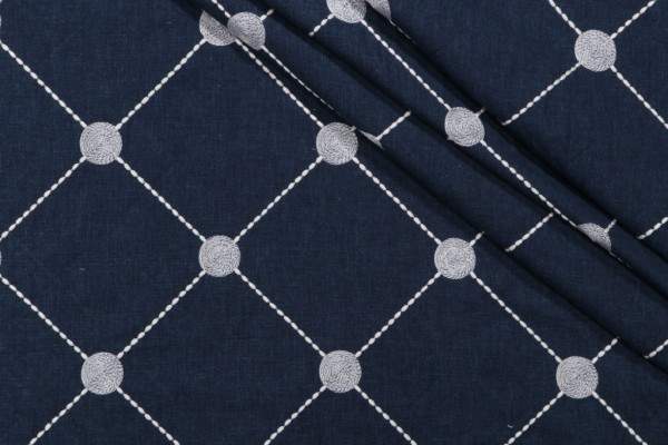 Kelly Ripa Home Fanfare Embroidered Drapery Fabric in Indigo