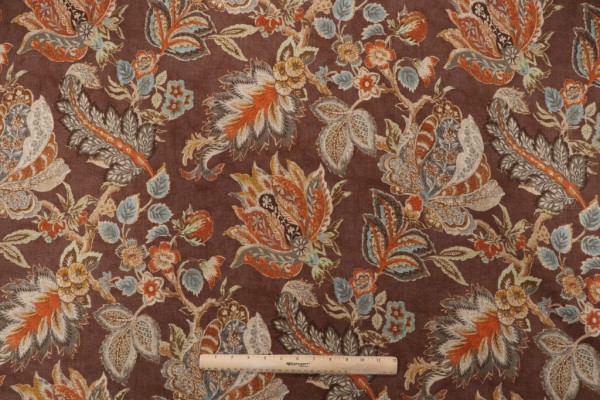 Waverly Brompton Printed Linen Drapery Fabric in Amber