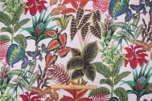 Stof France Pattaya Printed Cotton Drapery Fabric in Blanc