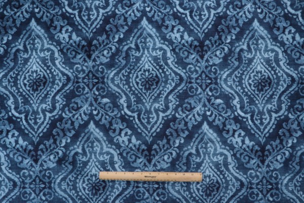 PK Lifestyles Diamond Damask Printed Velvet Decorator Fabric in Indigo