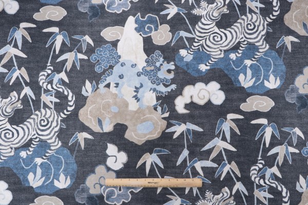 Kaufmann Haute Habitat Printed Cotton Drapery Fabric in Indigo 